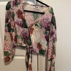 Show Me Your MuMu Floral Wrap Blouse - Pink and Purple